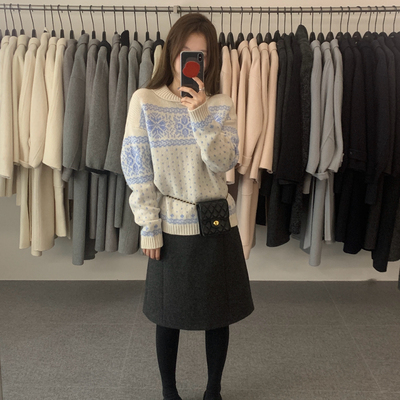 noodle面条家-韩系百搭翻领套头长袖保暖毛衣（含100羊毛）N10218