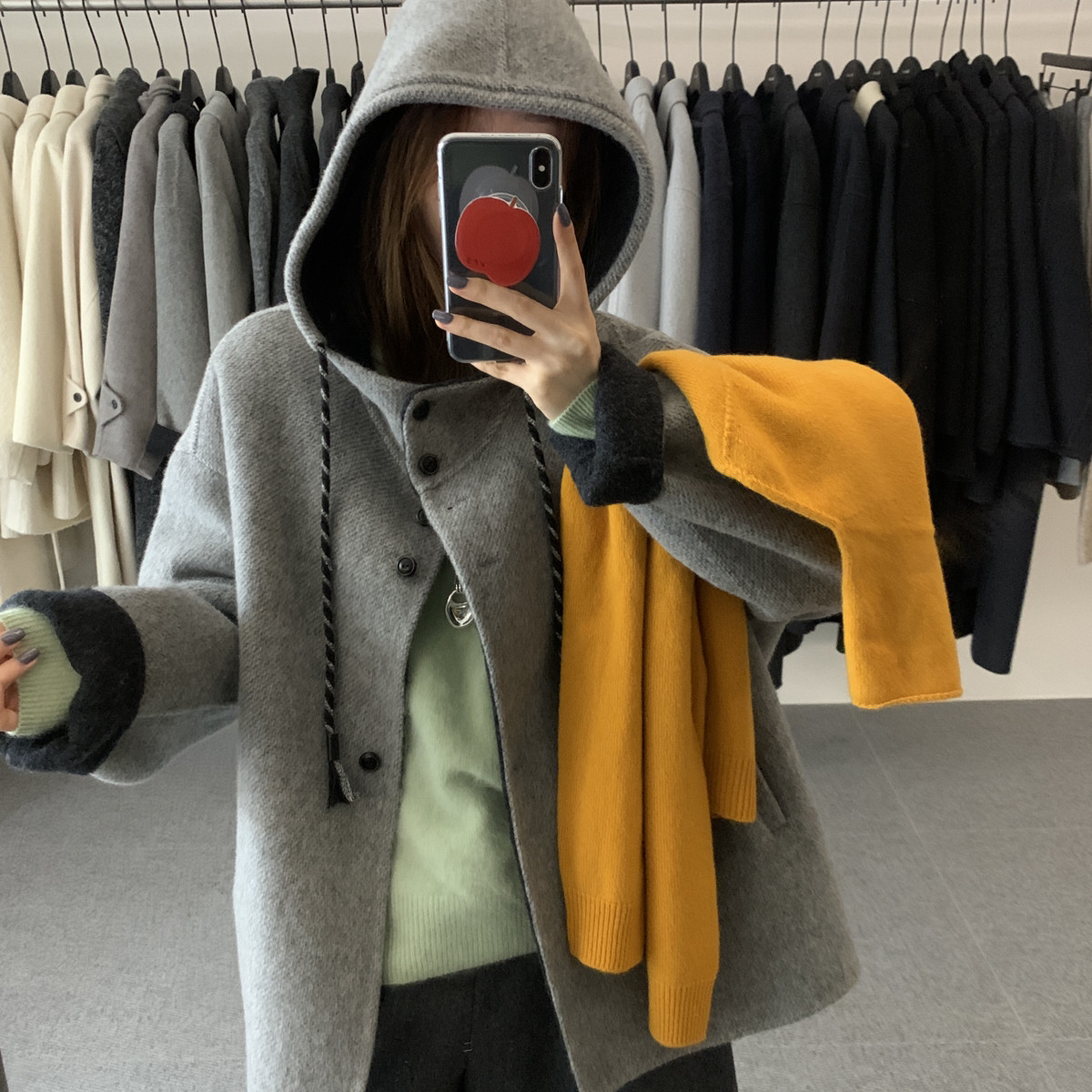 noodle面条家-专业大衣韩系连帽休闲短款小个子羊毛外套N81009