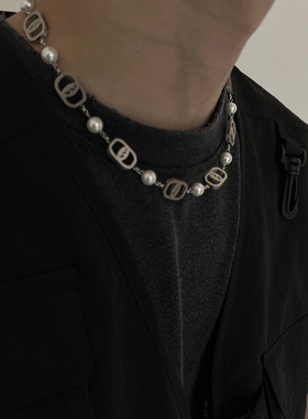 男士潮牌小众珍珠拼接项链轻奢高级感嘻哈颈链百搭款不掉色配饰女