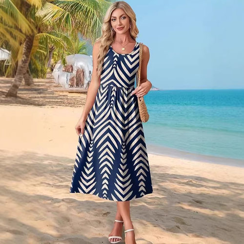 圆领无袖女士连衣裙   Round neck sleeveless women's dress