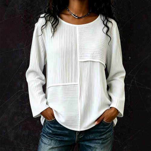 Round-neck patchwork casual T-shirt for women圆领拼接休闲T恤