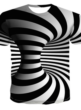 3D effect printed crew neck short sleeves3D效果印花圆领短袖