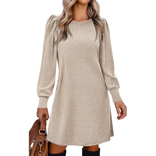 Round neck bubble long sleeved dress 圆领泡泡长袖连衣裙女