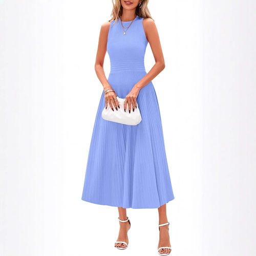无袖褶皱休闲连衣裙女Sleeveless pleated casual dress forwomen