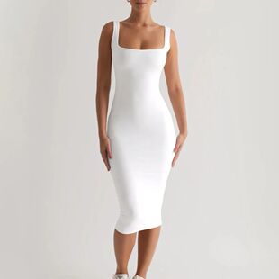 sleeveless neck dress纯色无袖 显瘦连衣裙 Solid U领修身 color
