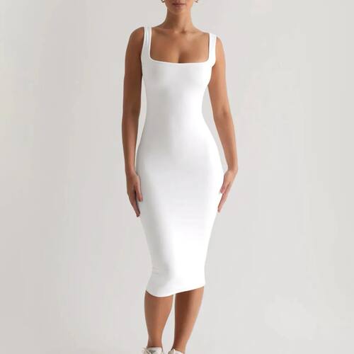 Solid color sleeveless U-neck dress纯色无袖U领修身显瘦连衣裙