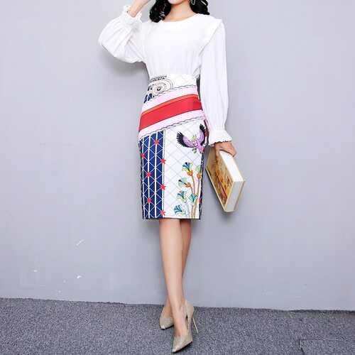 Printed bag buttocks half body mid skirt 印花包臀半身中裙