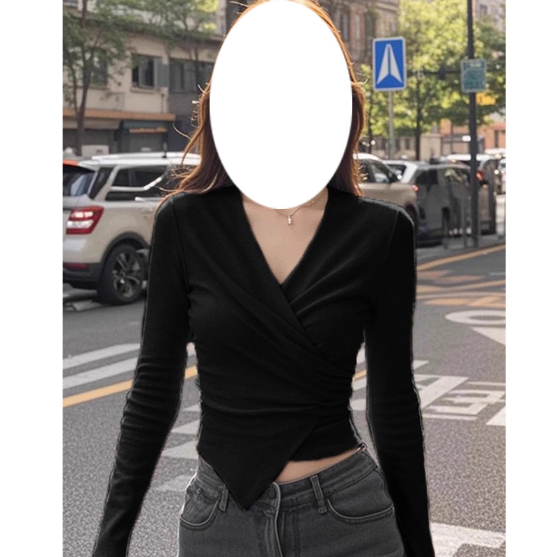 法式V领打底衫女秋季高级感内搭可外穿长袖T恤修身短款超好看上衣