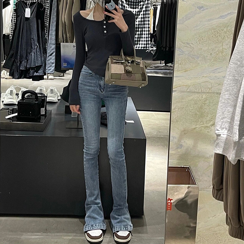 微喇叭高腰马蹄牛仔裤女裤秋冬加绒2024新款加长修身显高显瘦拖地