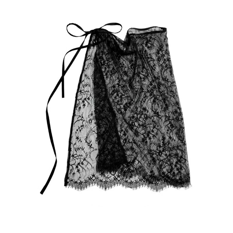 小众设计感一片式系带黑色蕾丝屁帘女春秋辣妹时髦叠穿高级半身裙