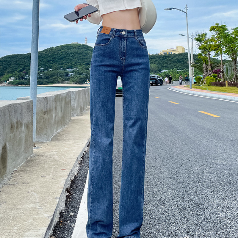 高腰窄版直筒牛仔裤子女春秋夏季2026新款小个子修身显瘦烟管阔腿