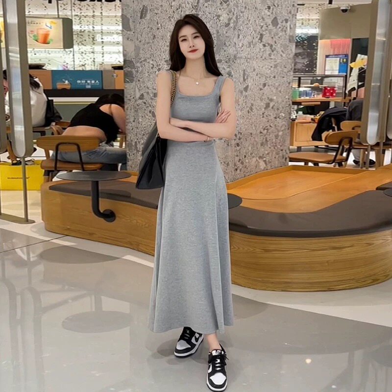 春夏季方领吊带裙大尺码