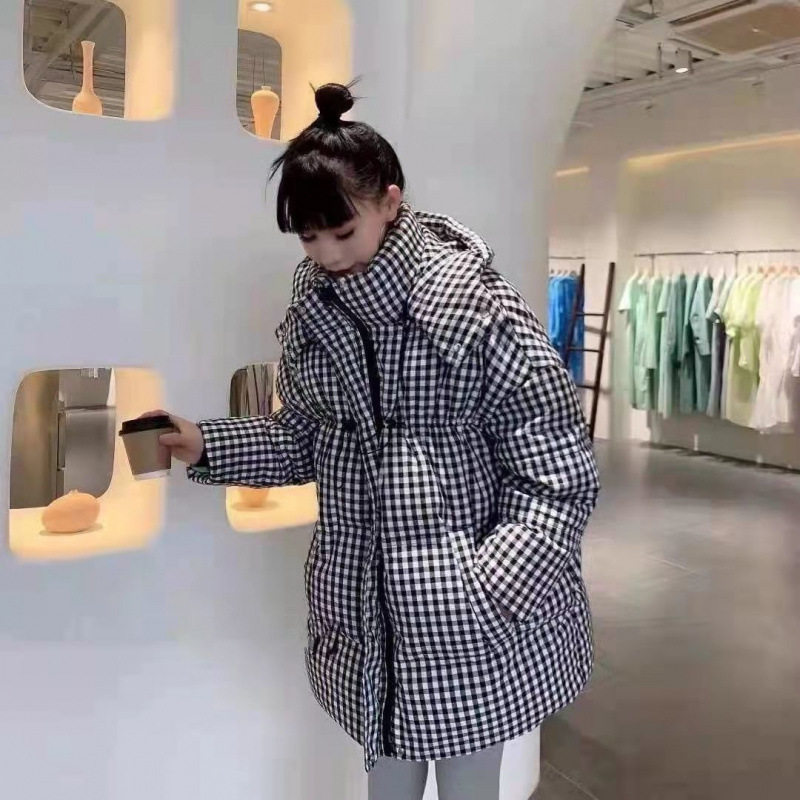 白鸭绒羽绒服女冬潮2026年新款宽松中长款学生韩版格子撞色面包服
