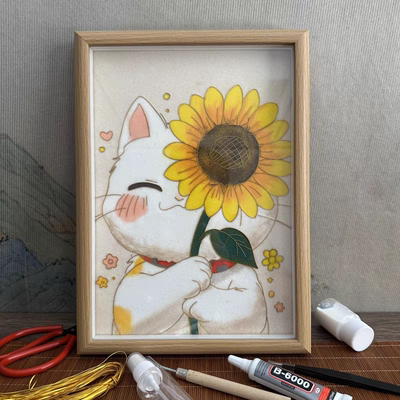 可爱萌宠系景泰蓝掐丝珐琅画diy柿柿如意立体相框摆台送朋友礼物