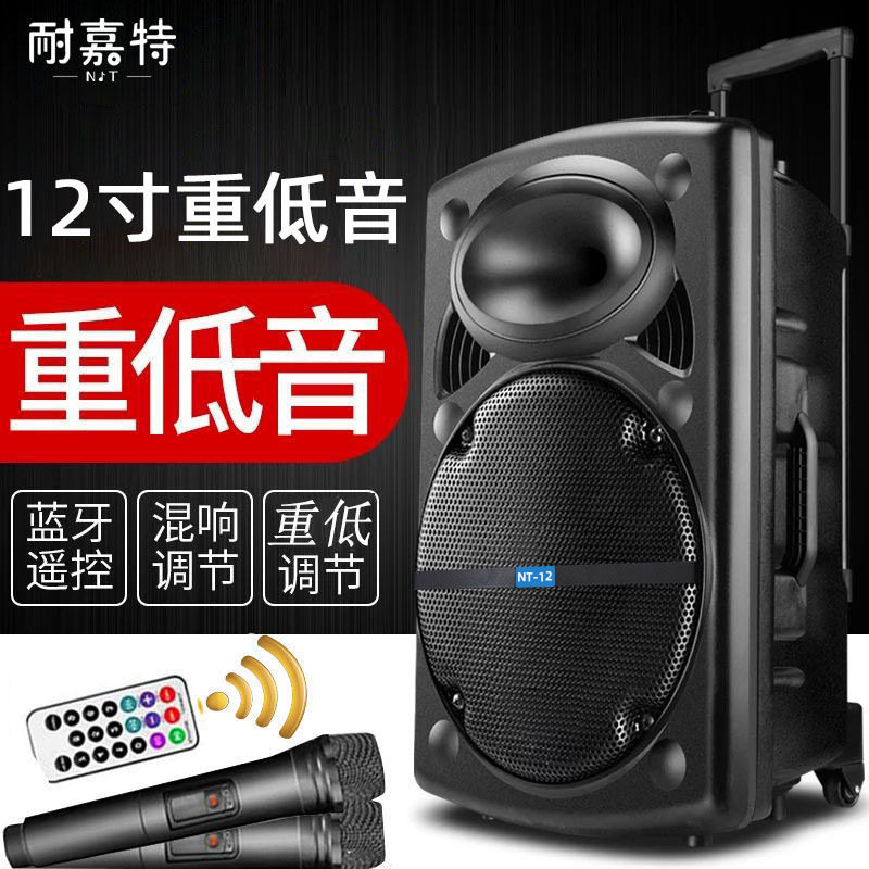 耐嘉特户外广场舞音响12寸大音量拉杆移动K歌蓝牙音箱耳麦地摊用