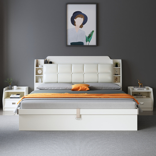 床1.5米双人床软包1.8储物主卧婚床现代简约加床头柜 欧式 轻奢板式