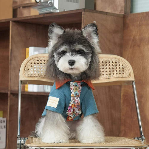狗狗衣服小型犬秋冬衬衫港式复古痞帅领带灯芯绒翻领小狗狗外穿服