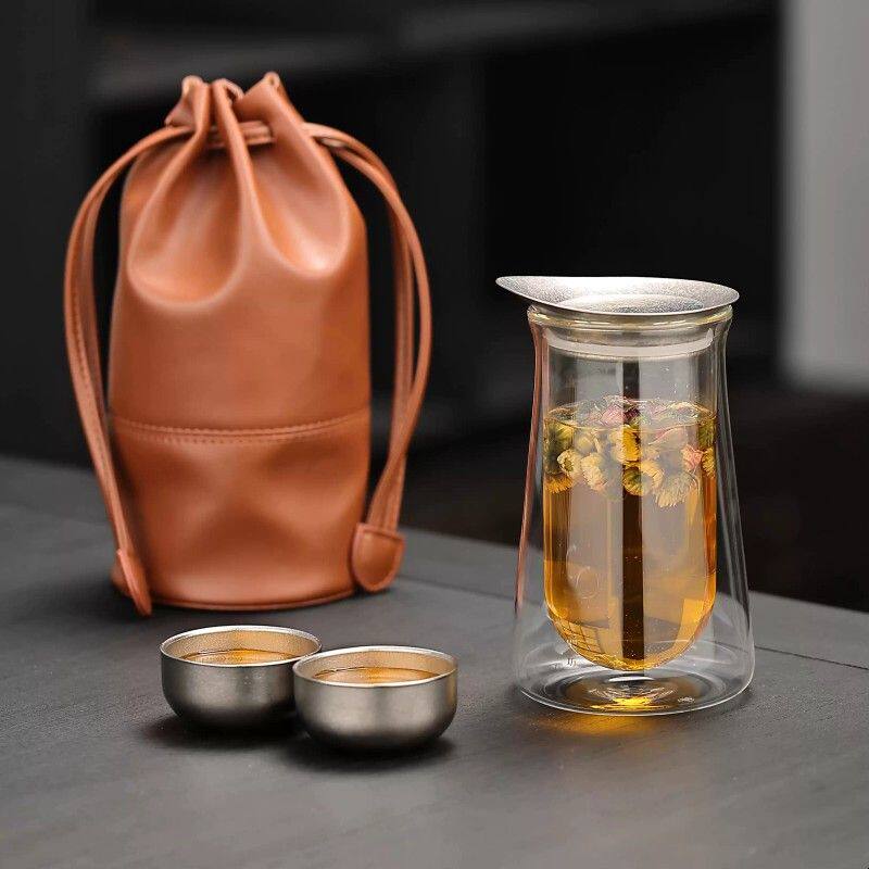 世器纯钛盖漏旅行茶具茶杯户外茶壶套装便携一人高泡茶器送礼家用