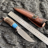 刀水果刀菜刀家用小刀防身冷兵器鹿角手柄大马士革钢锋利高硬度刀