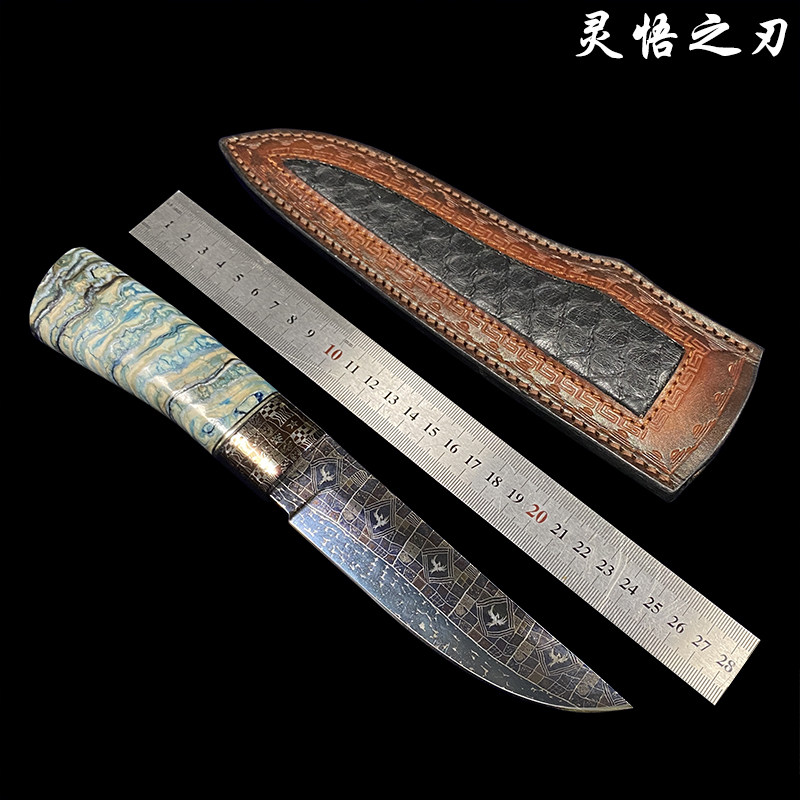 新款手工锻打瑞典大马士革钢烤蓝马赛克纹高硬度锋利收藏把玩直刀,厨房/烹饪用具,蔬果刨丝器/瓜果刀,淘宝优惠券,粉丝福利购,淘宝优惠卷