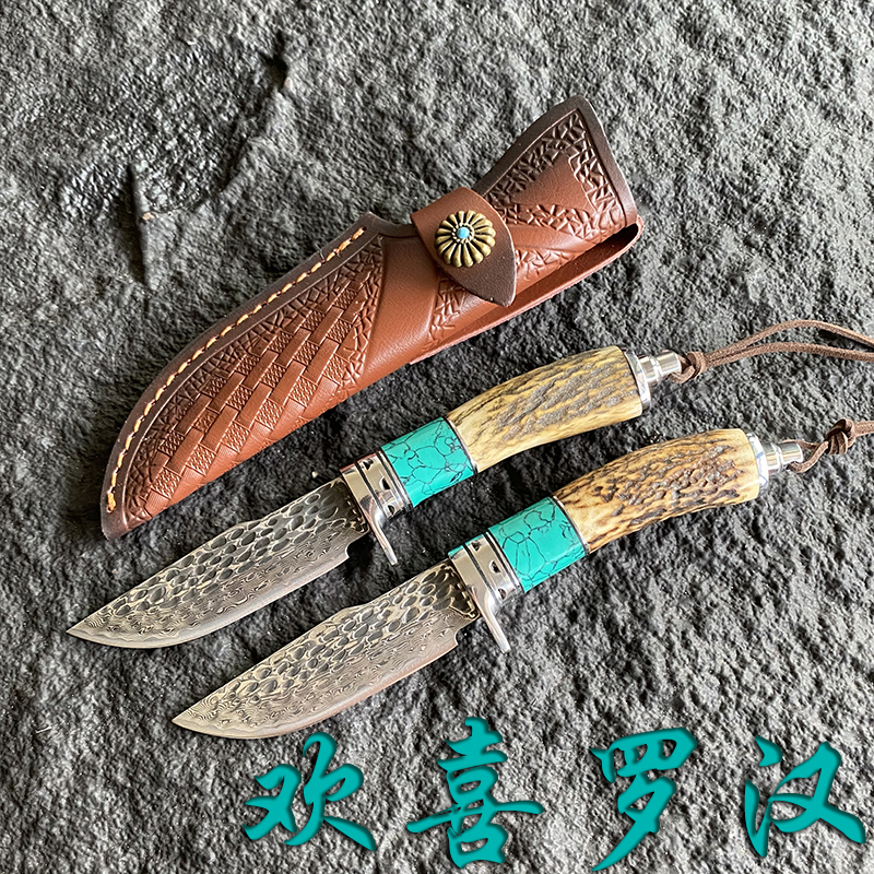 新款手工锻打大马士革钢VG10夹钢高硬度鹿角手柄锋利手把肉小刀