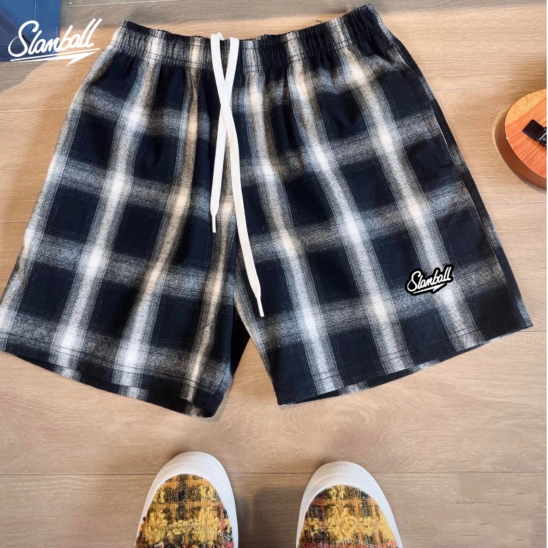 SIAMBALL X黑白格子五分美式短裤休闲男女宽松百搭潮情侣直筒夏季