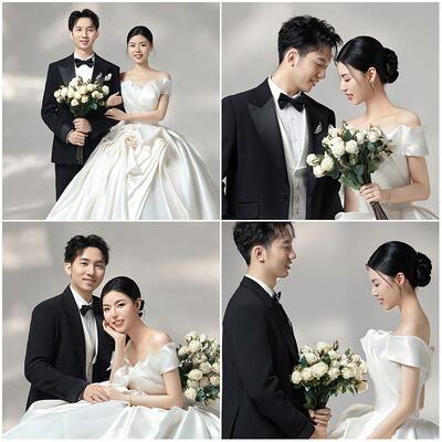 影楼摄影婚纱照新样片室内高定白纱韩式主题高光影客片样照651