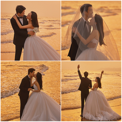 2025年影楼婚纱照新样片情侣白纱海景旅拍夕阳主题客片样照607
