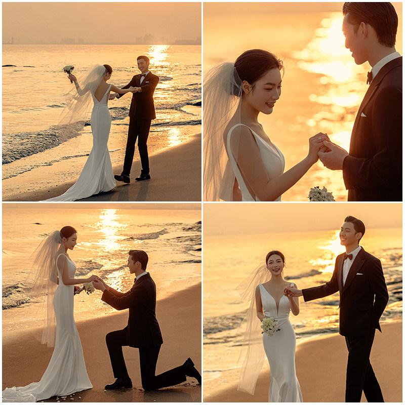 影楼婚纱照新样片情侣白纱海景旅拍夕阳主题客片样照612