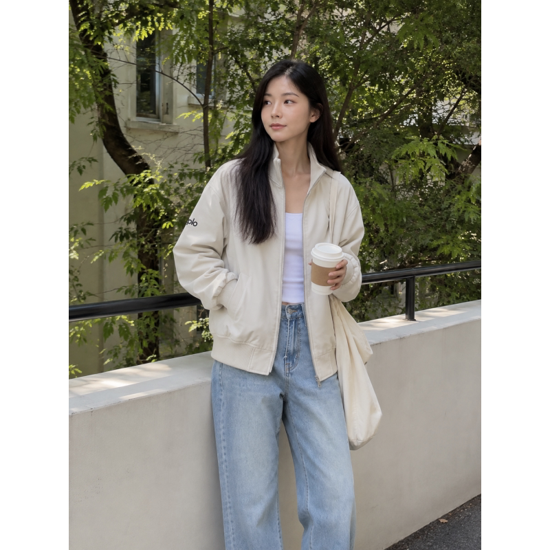 韩系立领拉链短外套女款加厚显瘦