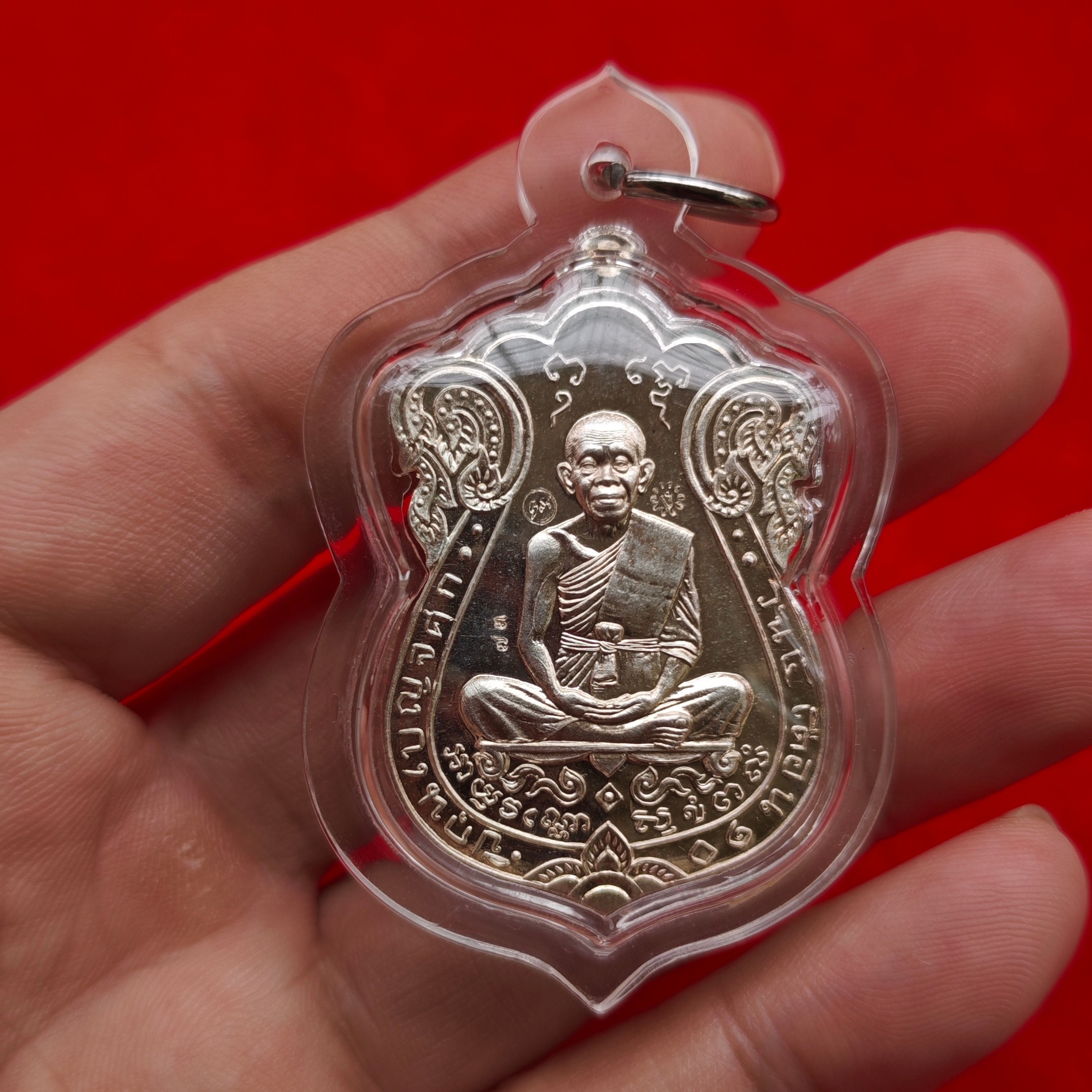 泰国佛牌 龙婆坤 2557年 纯银舍玛自身 背后倒膜 编号73号