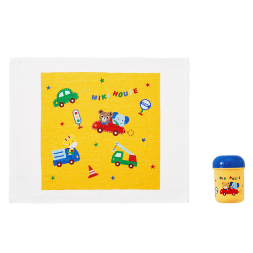 日本官网采购mikihouse便携黄色毛巾桶小毛巾