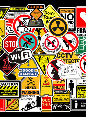 50张恶搞warning警示标志电脑笔记本贴纸 手机平板行李箱防水贴画