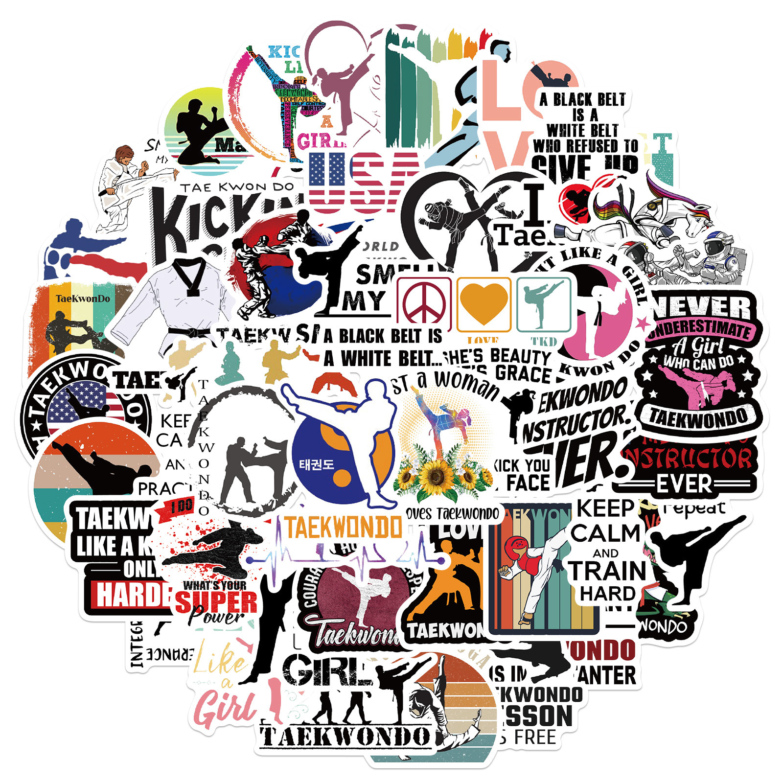 功夫贴纸不重复不粘胶