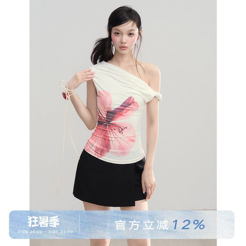 荡领斜肩辣妹短袖舒适T恤