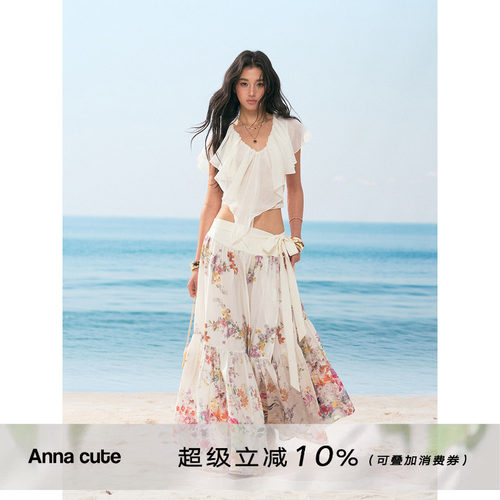ANNACUTE荷叶边飘带雪纺衫
