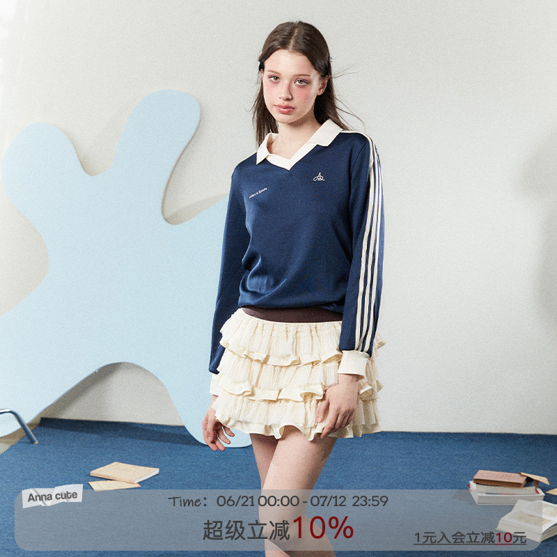 ANNA CUTE（原ATLAS)美式翻领运动T恤秋季新款基础款百搭打底衫