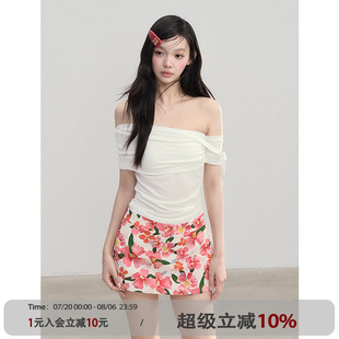 ANNA 高級(jí)感露肩辣妹t恤 原創(chuàng)一字肩性感吊帶背心女斜肩無(wú)袖 CUTE
