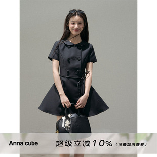 ANNA CUTE 复古学院风双排扣蓬蓬裙韩版修身气质设计感连衣裙女
