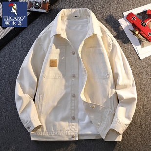 啄木鸟2026春季新款男士休闲外套时尚潮流翻领工装夹克男装上衣潮