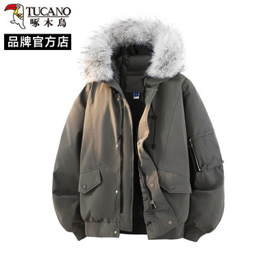 啄木鸟毛领工装派克棉服男冬季2025新款加厚保暖棉袄男生棉衣外套