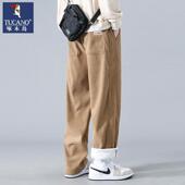 阔腿冬季 加绒加厚宽松直筒工装 裤 啄木鸟灯芯绒2025新款 保暖卫裤 男