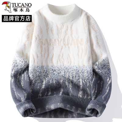 啄木鸟宽松水貂绒圆领不起球毛衣
