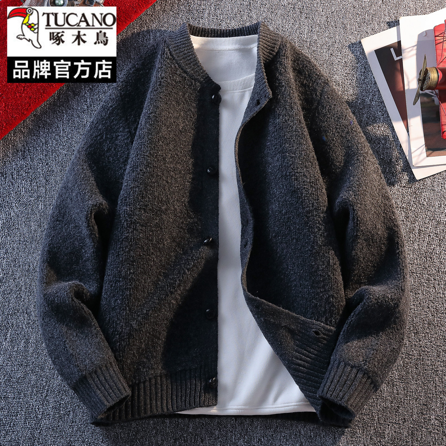 啄木鸟秋冬开衫圈圈纱毛衣外套男