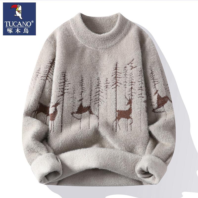 啄木鸟秋冬季加厚仿水貂绒毛线衣