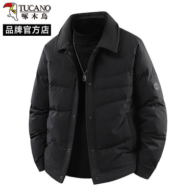 啄木鸟短款翻领黑色羽绒服