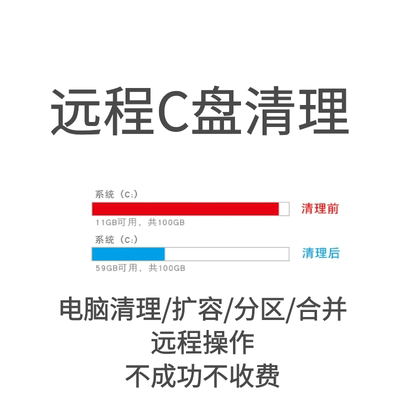 远程清理C盘空间 电脑硬盘分区 扩容 合并 优化C盘 内存满了服务