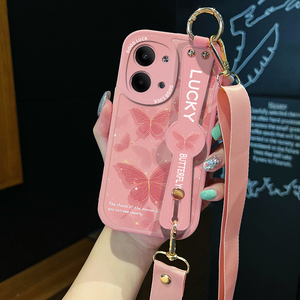 腕带适用opporeno10手机壳reno9/8新款7粉色蝴蝶6保护套5背包式4小众3背带斜挎7se全包防摔pro十软壳5g曲屏女