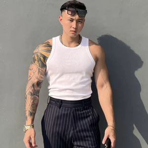 GYMOG美式260克纯色背心夏季重磅加粗螺纹紧身运动健身显肌肉吸汗