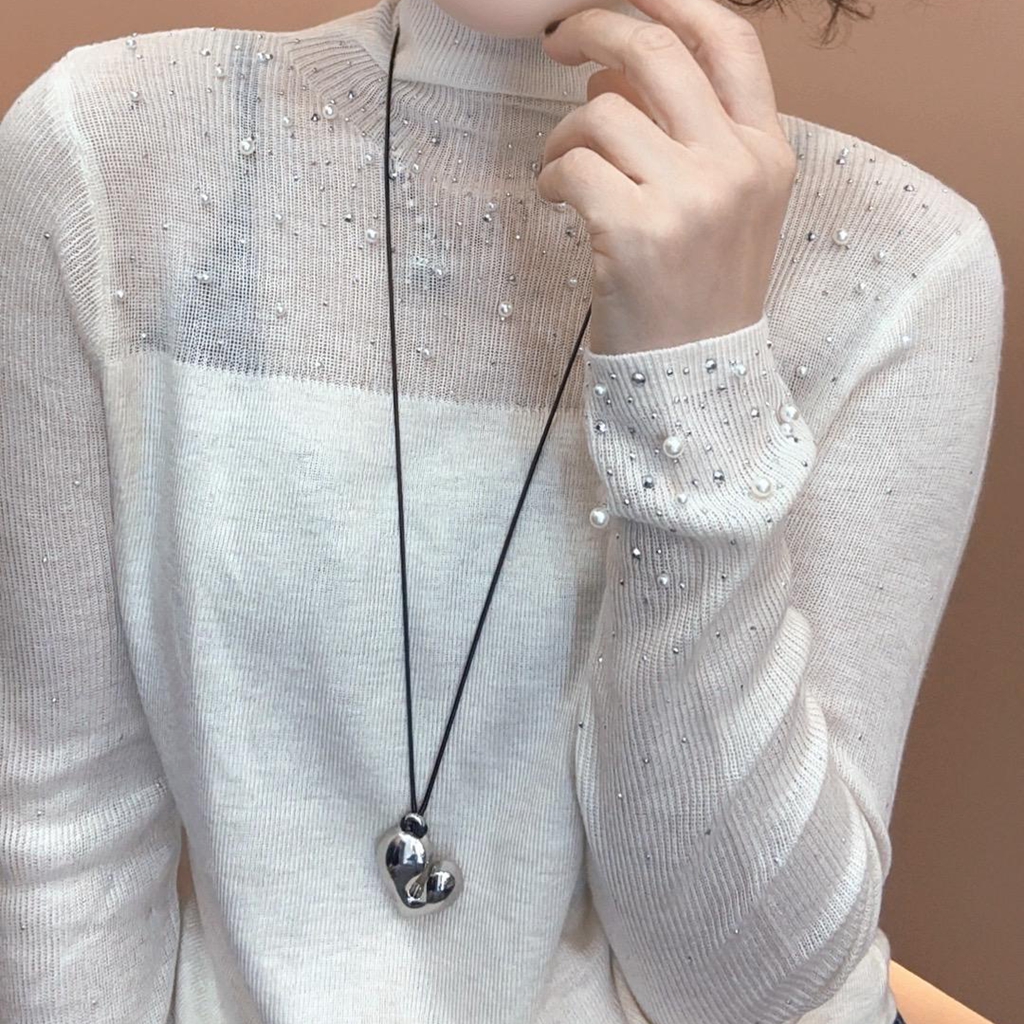 女士长袖轻熟风半高领亮片针织衫